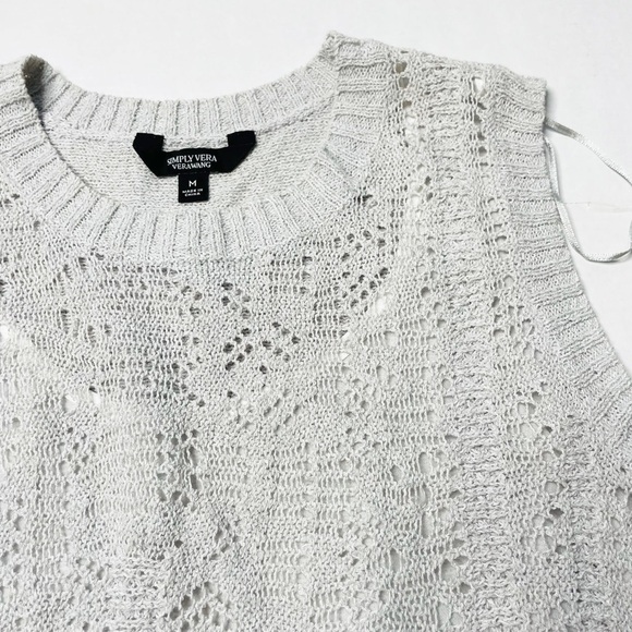 Simply Vera Vera Wang Gray Pointelle Knit Lace Up 2Fer Crewneck Tank Top M NWT - Picture 4 of 10